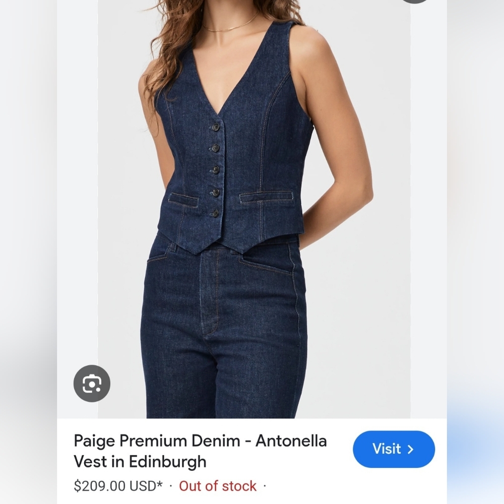 Paige Antonella Dark Wash Fitted Vest Size 4 NWOT. ($209 Retail) - Picture 2 of 13